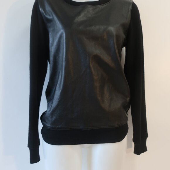 Womens Ralph Lauren Black Label Mixed Media Black Wool Leather Knit Sweater M - Picture 4 of 10